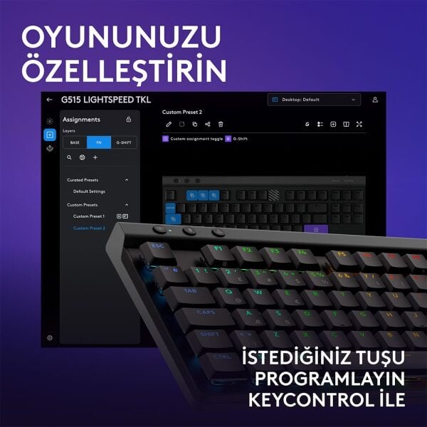Logitech G515 Lightspeed TKL Tactile Switch İngilizce RGB Kablosuz Siyah Gaming Klavye 920-012538
