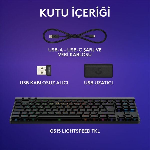 Logitech G515 Lightspeed TKL Tactile Switch İngilizce RGB Kablosuz Siyah Gaming Klavye 920-012538