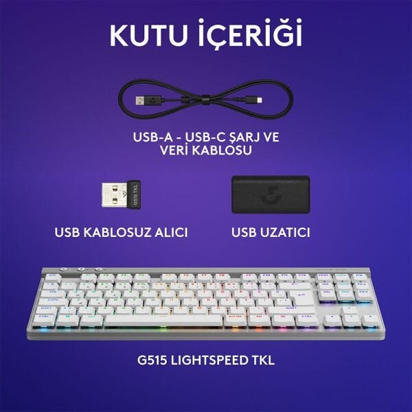 Logitech G515 Lightspeed TKL Tactile Switch İngilizce RGB Kablosuz Beyaz Gaming Klavye 920-012539