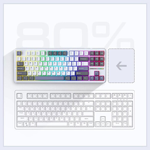 Aula F87 Mekanik RGB TKL GrayWood V3 Switch Kablosuz Makrolu Hot Swap Klavye Beyaz