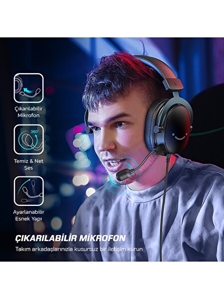 Fifine Ampligame H9 Mikrofonlu 7.1 Bilgisayar Oyuncu Kulaklığı Siyah