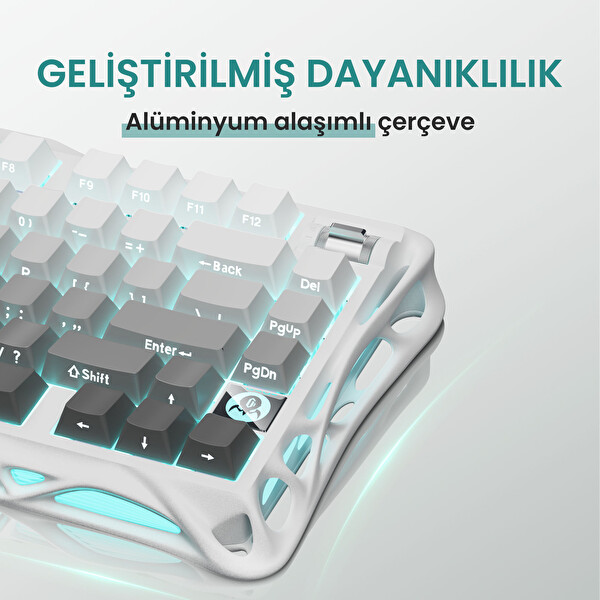GravaStar Mercury K1 RGB Kablosuz Mekanik Gaming Klavye Beyaz