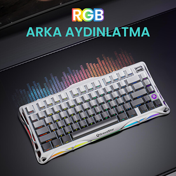 GravaStar Mercury K1 RGB Kablosuz Mekanik Gaming Klavye Beyaz