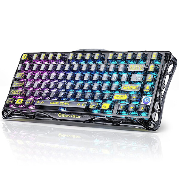GravaStar Mercury K1 Lite RGB Kablosuz Mekanik Gaming Klavye İngilizce Q Transparan Siyah