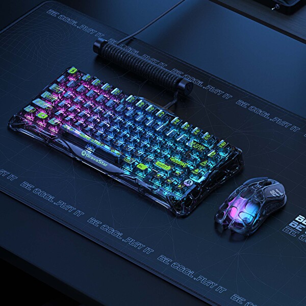 GravaStar Mercury K1 Lite RGB Kablosuz Mekanik Gaming Klavye İngilizce Q Transparan Siyah
