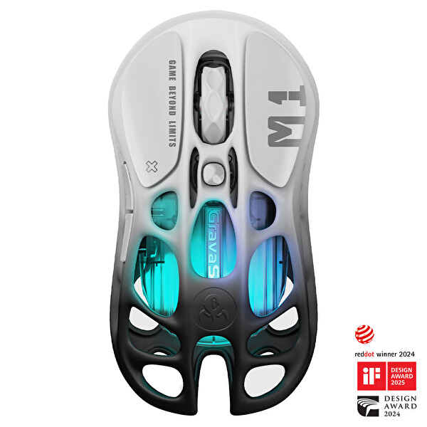 GravaStar Mercury M1 Pro RGB 26K DPI Optik Programlanabilir 5 Tuşlu Gaming Mouse Siyah Beyaz