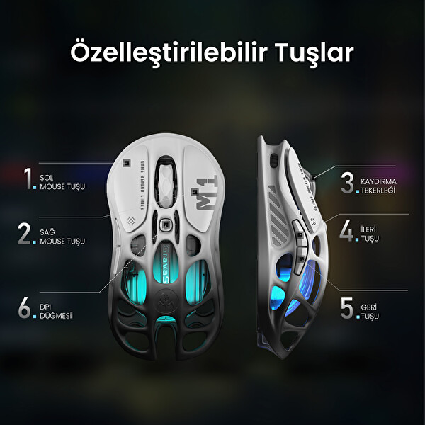GravaStar Mercury M1 Pro RGB 26K DPI Optik Programlanabilir 5 Tuşlu Gaming Mouse Siyah Beyaz