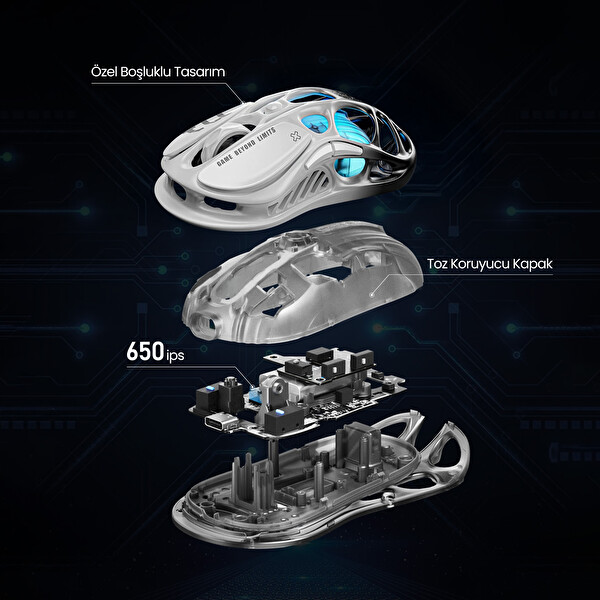 GravaStar Mercury M1 Pro RGB 26K DPI Optik Programlanabilir 5 Tuşlu Gaming Mouse Siyah Beyaz