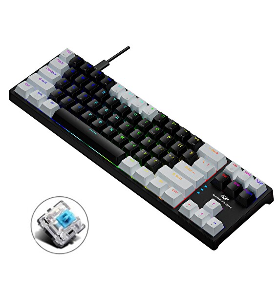Valkyrie Dark Alien K710 71 Tuş Mavi Tuş Type-C 2 Kademe Yükseklik Blue Switch RGB Mekanik Gaming Klavye Beyaz Siyah