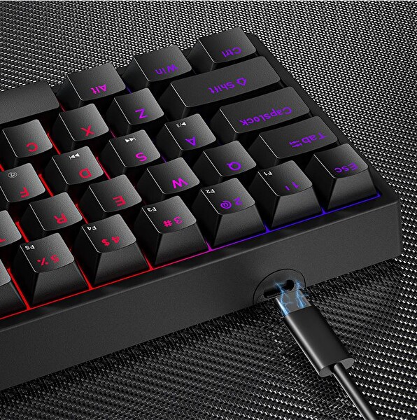 Valkyrie Leaven K620 Blue Switch Mekanik Gaming Oyun Klavyesi RGB 61 Key Mavi Tuş Type-C Klavye Siyah