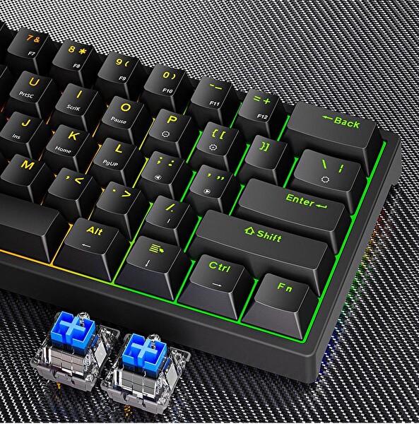 Valkyrie Leaven K620 Blue Switch Mekanik Gaming Oyun Klavyesi RGB 61 Key Mavi Tuş Type-C Klavye Siyah