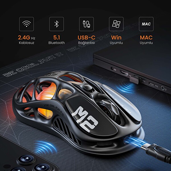 GravaStar Mercury K1 Lite+M2 Kablosuz RGB Mekanik Gaming Klavye ve Mouse Seti Siyah