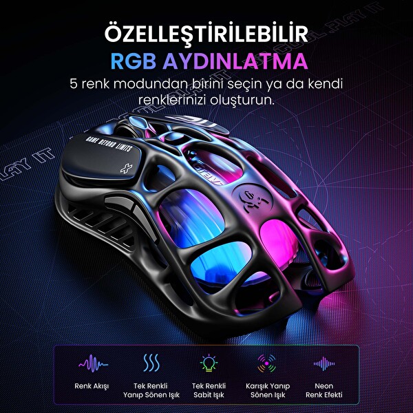 GravaStar Mercury K1 Lite+M2 Kablosuz RGB Mekanik Gaming Klavye ve Mouse Seti Siyah