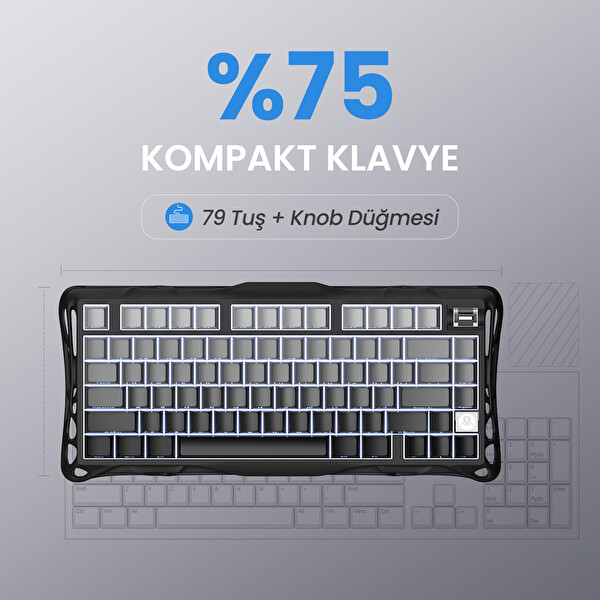 GravaStar Mercury K1+M1 Pro Kablosuz RGB Mekanik Gaming Klavye ve Mouse Seti Siyah