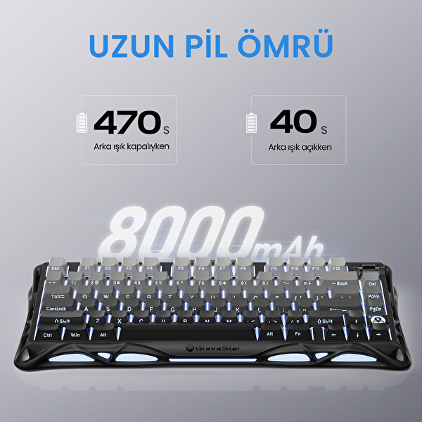 GravaStar Mercury K1+M1 Pro Kablosuz RGB Mekanik Gaming Klavye ve Mouse Seti Siyah