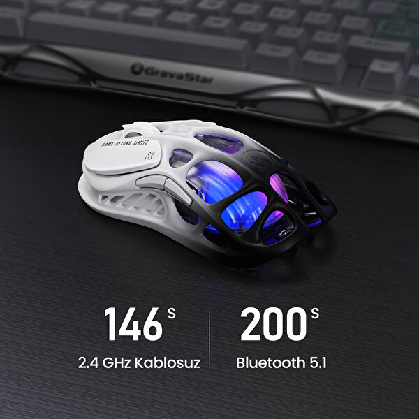 GravaStar Mercury K1+M1 Pro Kablosuz RGB Mekanik Gaming Klavye ve Mouse Seti Siyah