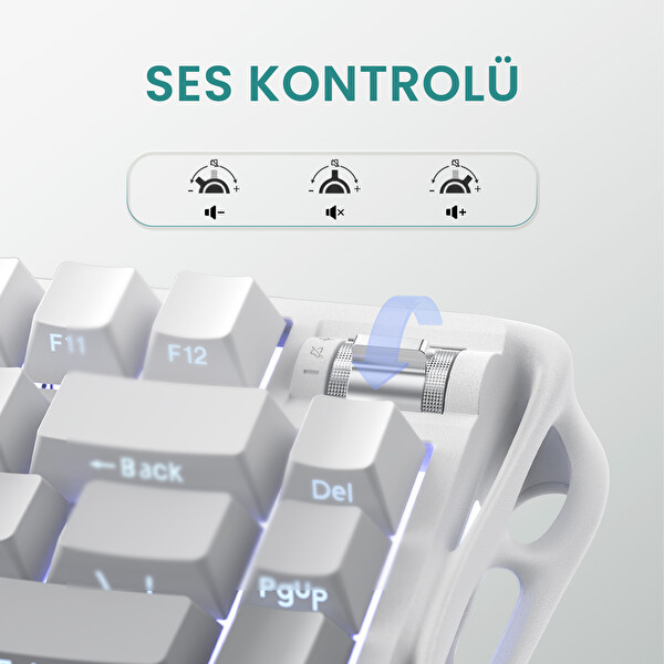 GravaStar Mercury K1+M1 Pro Kablosuz RGB Mekanik Q Gaming Klavye Mouse Seti Beyaz