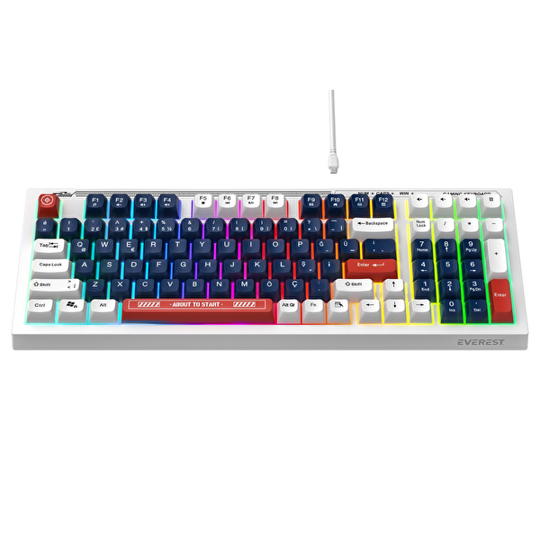 Everest KB-98 Silent Mavi Beyaz Kırmızı Ledli Rainbow Q Membrane Oyuncu Klavyesi
