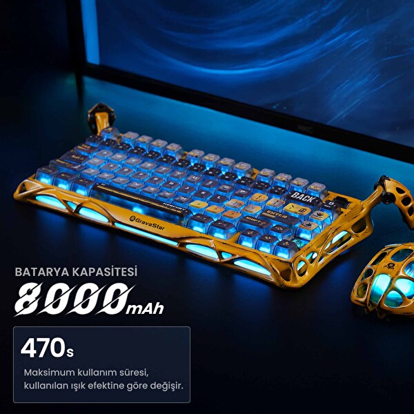 GravaStar Mercury K1 Pro RGB Kablosuz Mekanik Gaming Klavye, Alüminyum Çerçeveli, İngilizce Q, Special Edition, Sarı