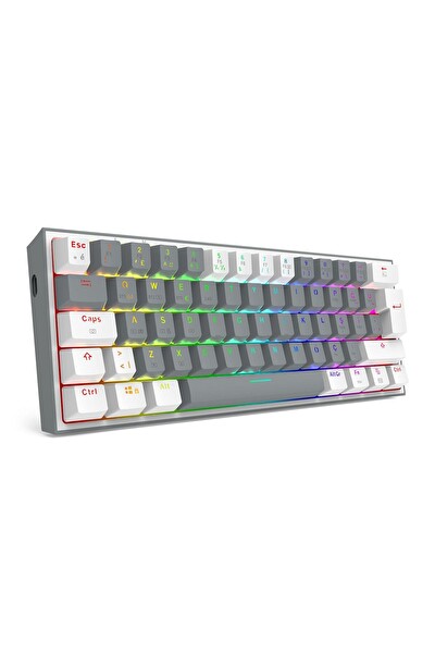 Redragon K616 Fizz PRO RGB Red Switch 2.4GHz Kablosuz Gri - Beyaz Türkçe Mekanik Oyuncu Klavyesi