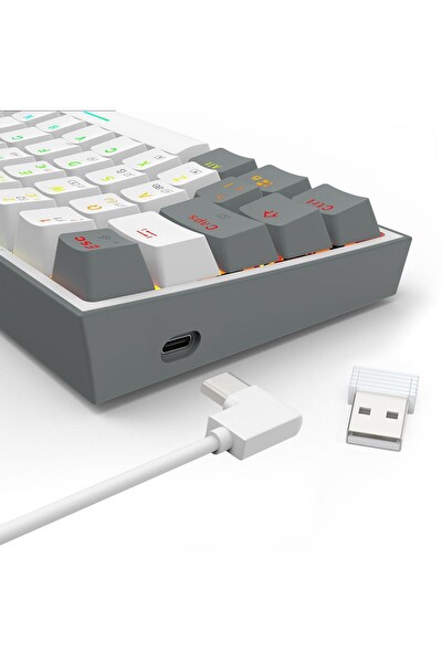 Redragon K616 Fizz PRO RGB Red Switch 2.4GHz Kablosuz Beyaz - Gri Türkçe Mekanik Oyuncu Klavyesi