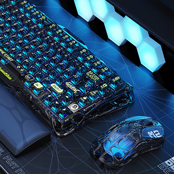 GravaStar Mercury M2 RGB 26.000 DPI Optik Gaming Mouse, Kablosuz, Programlanabilir 5 Tuşlu, Şeffaf Siyah
