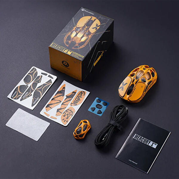 GravaStar Mercury XPro RGB 32K DPI Optik Gaming Mouse+8K Dongle, Kablosuz, Programlanabilir 5 Tuş, Sarı