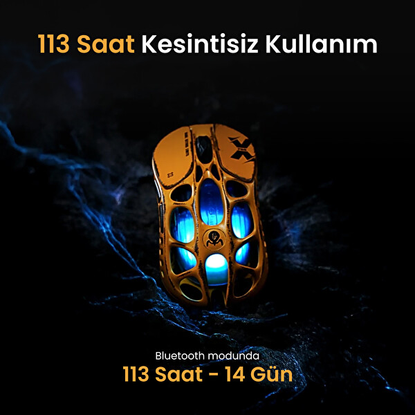 GravaStar Mercury XPro RGB 32K DPI Optik Gaming Mouse+8K Dongle, Kablosuz, Programlanabilir 5 Tuş, Sarı