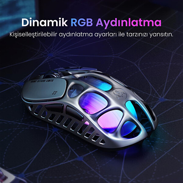 GravaStar Mercury X RGB 32K DPI Kablosuz Magnezyum Alaşımlı Programlanabilir 5 Tuşlu Siyah Optik Gaming Mouse