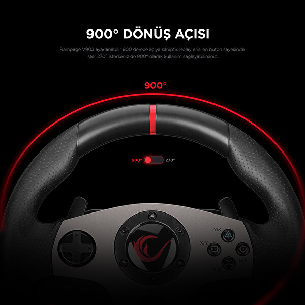 Rampage V902 Sadece PC Uyumlu 3 Pedallı Oyuncu Direksiyonu Seti