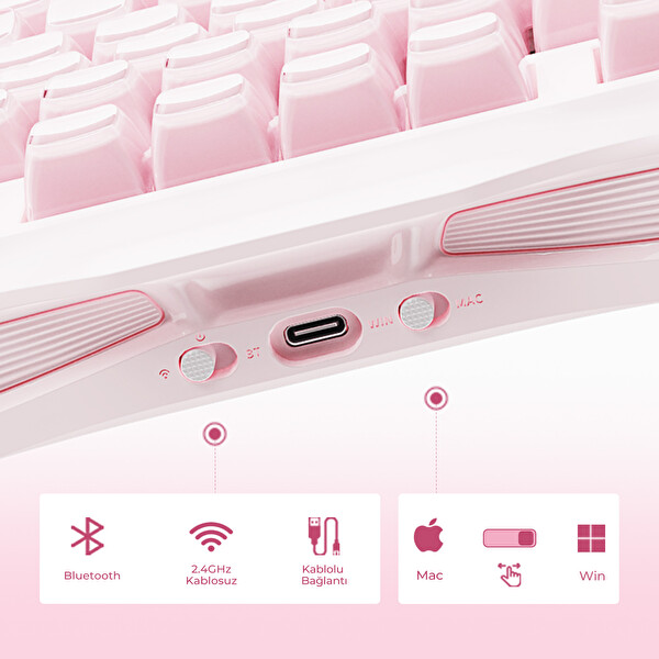 GravaStar Mercury K1 RGB Kablosuz Mekanik Gaming Klavye, Alüminyum Çerçeveli, İngilizce Q, Special Edition, Pembe