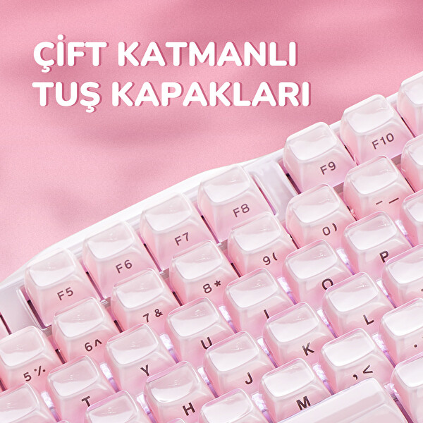GravaStar Mercury K1 RGB Kablosuz Mekanik Gaming Klavye, Alüminyum Çerçeveli, İngilizce Q, Special Edition, Pembe