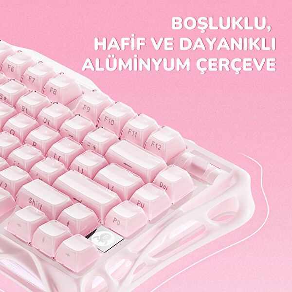 GravaStar Mercury K1 RGB Kablosuz Mekanik Gaming Klavye, Alüminyum Çerçeveli, İngilizce Q, Special Edition, Pembe