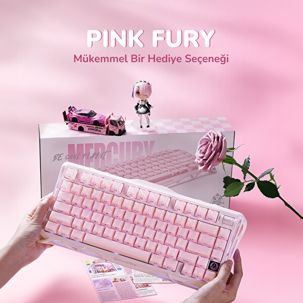 GravaStar Mercury K1 RGB Kablosuz Mekanik Gaming Klavye, Alüminyum Çerçeveli, İngilizce Q, Special Edition, Pembe