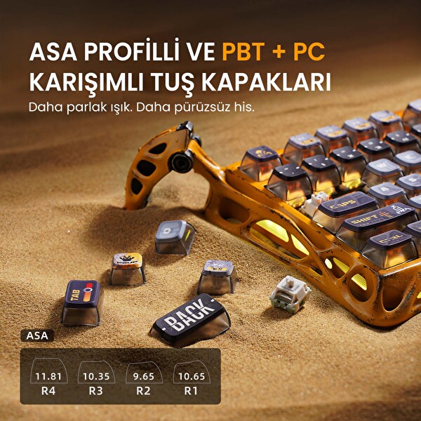 GravaStar Mercury K1Pro+X Kablosuz RGB Işıklı Mekanik Q Special Edition Sarı Gaming Klavye ve Optik Mouse Seti