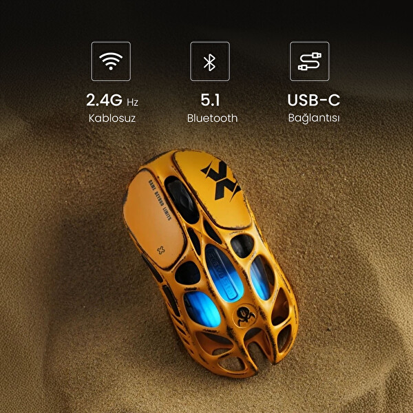 GravaStar Mercury K1Pro+X Kablosuz RGB Işıklı Mekanik Q Special Edition Sarı Gaming Klavye ve Optik Mouse Seti