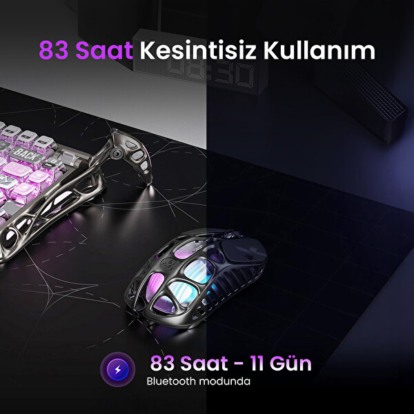 GravaStar Mercury K1 Pro+X Kablosuz RGB Işıklı Mekanik Q Special Edition Cyberpunk Gaming Klavye ve Optik Mouse Seti