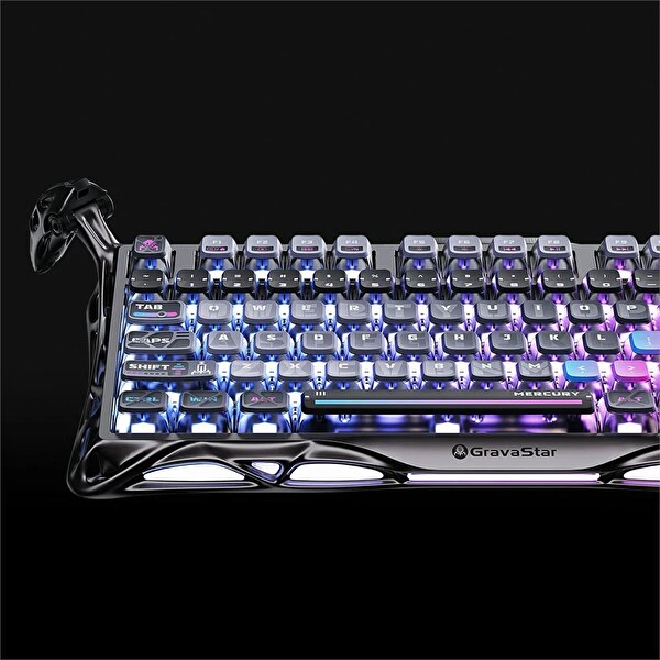 GravaStar Mercury K1 Pro+X Kablosuz RGB Işıklı Mekanik Q Special Edition Cyberpunk Gaming Klavye ve Optik Mouse Seti