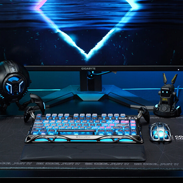 GravaStar Mercury K1 Pro+X Kablosuz RGB Işıklı Mekanik Q Special Edition Cyberpunk Gaming Klavye ve Optik Mouse Seti