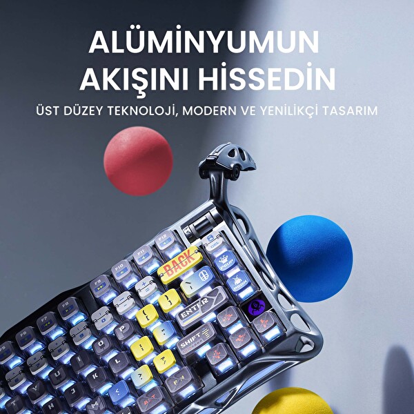 GravaStar Mercury K1 Pro+X Kablosuz RGB Işıklı Mekanik Q Uzay Gri Gaming Klavye ve Optik Mouse Seti