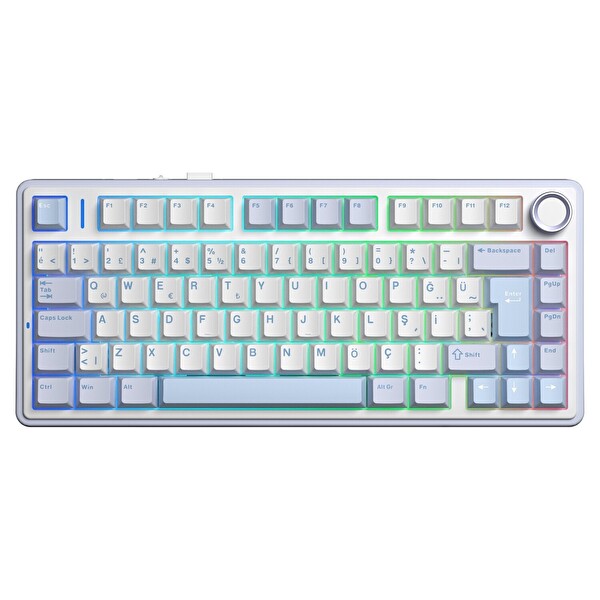 Aula F75 Mekanik RGB TKL Hot Swap GrayWood V4 Switch Kablosuz Makrolu Buz Mavisi Türkçe Q Klavye