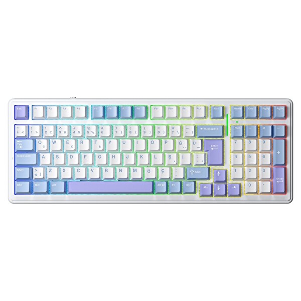 Aula F99 Mekanik RGB Hot Swap GrayWood V4 Switch 3 Modlu Kablosuz Makrolu Mavi Türkçe Q Klavye