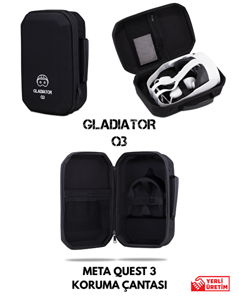 Classone Gladiator Q3 Siyah Meta Quest 3 ve 3s Uyumlu Özel Gözlük Taşıma Çantası