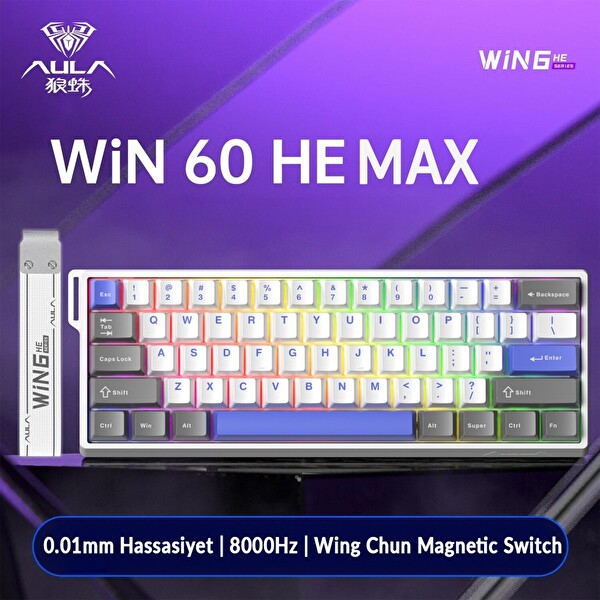 Aula Win60 HE MAX Manyetik Klavye Rapid Trigger GrayWood Swtich 8000Hz RGB TKL Hot Swap Mavi Oyuncu Klavyesi