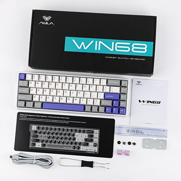 Aula Win68 He Max Manyetik Klavye Rapid Trigger Wing Chun Switch 8000Hz RGB TKL Hot Swap Oyuncu Klavyesi Mavi