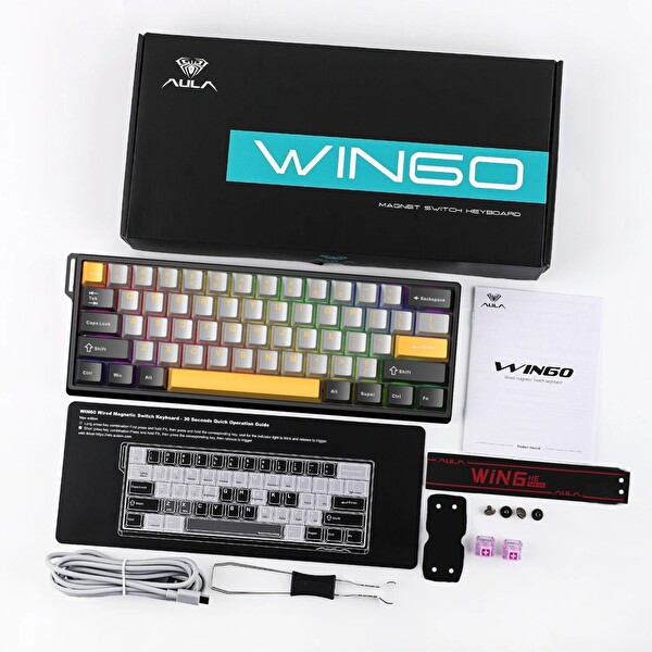 Aula Win60 He Max Manyetik Klavye Rapid Trigger Wing Chun Switch 8000Hz RGB TKL Hot Swap Oyuncu Klavyesi Sarı