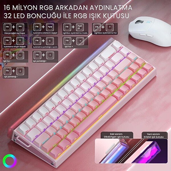 Aula Hero 68 HE Manyetik Klavye Rapid Trigger Black King Switch 8000Hz RGB Neon TKL Hot Swap Oyuncu Klavyesi Pembe
