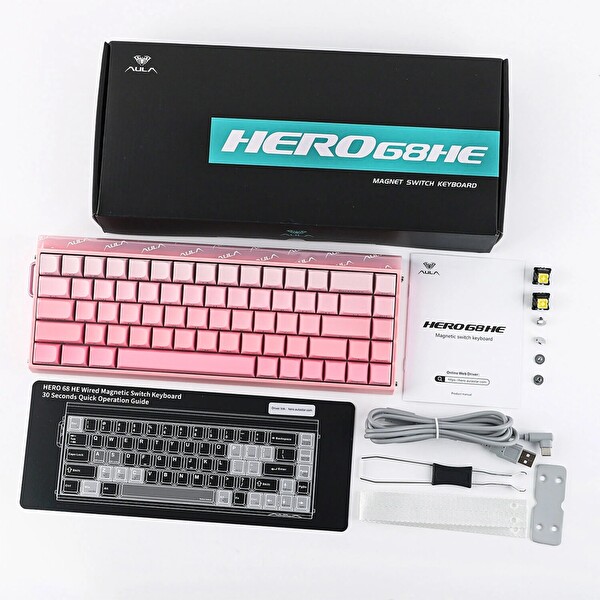 Aula Hero 68 HE Manyetik Klavye Rapid Trigger Black King Switch 8000Hz RGB Neon TKL Hot Swap Oyuncu Klavyesi Pembe