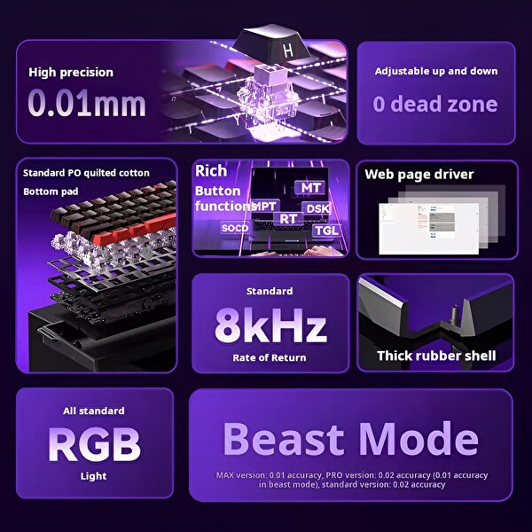 Aula Win68 He Max Manyetik Klavye Rapid Trigger Wing Chun Switch 8000Hz RGB TKL Hot Swap Oyuncu Klavyesi Kırmızı