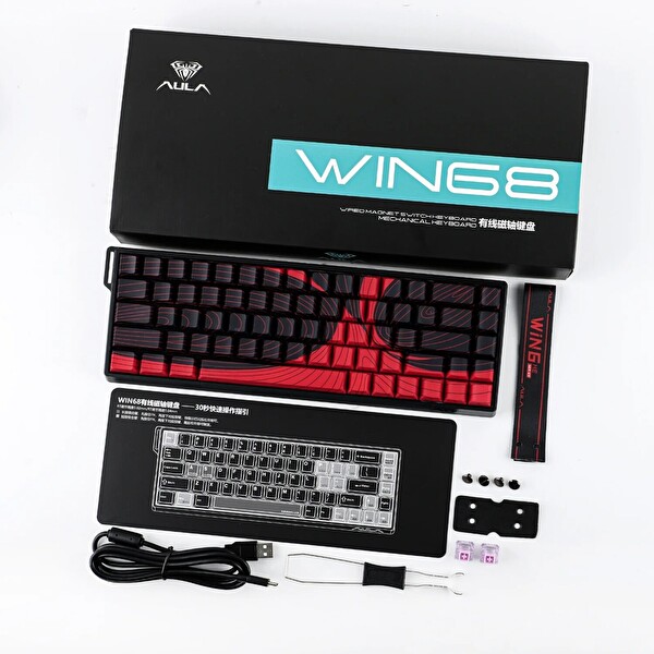 Aula Win68 He Max Manyetik Klavye Rapid Trigger Wing Chun Switch 8000Hz RGB TKL Hot Swap Oyuncu Klavyesi Kırmızı